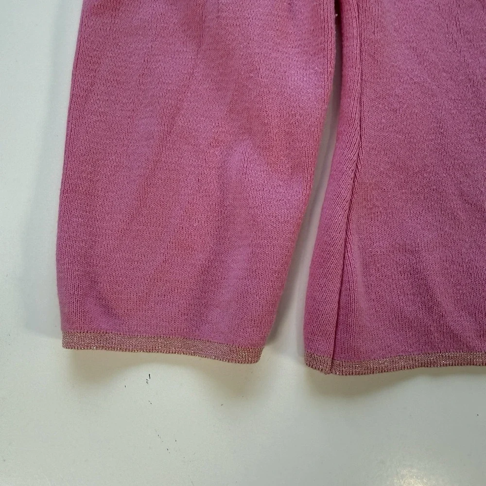 Laurie B. Button Front Cardigan Womens‎ Large *Fits Small Pink Metallic Trim USA
